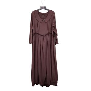 Hot Knots Women's 100% Silk Long-Sleeve Collared Plain Maxi Dress - S/M